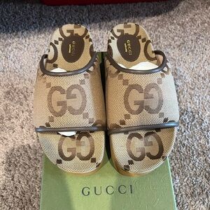 Gucci Beige GG Logo Slides